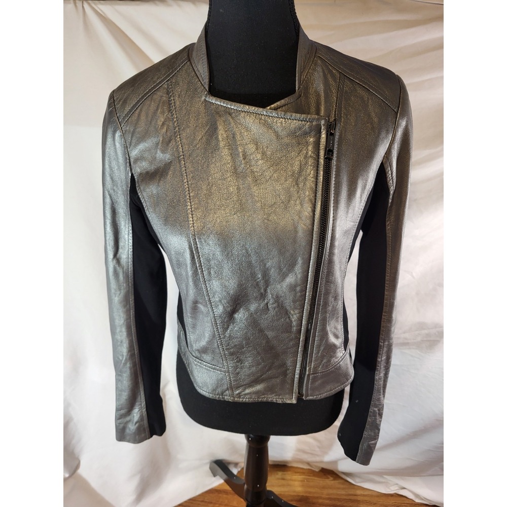 Vakko Gray Silver Size Small  Leather Jacket Moto